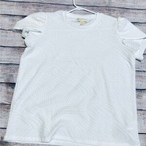 Michael Kors White Zebra Style White Textured Short Sleeve Top